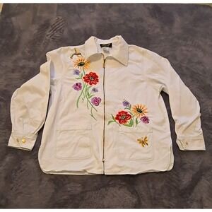 Bob Mackie Wearable Art Jacket White Medium Parade of Flowers embroidery